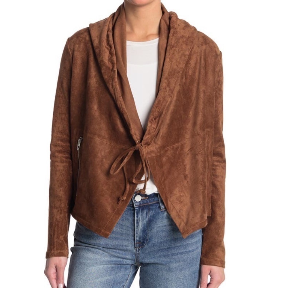 NWT Blank NYC Tan Faux Suede Hooded Moto Jacket. Size Small